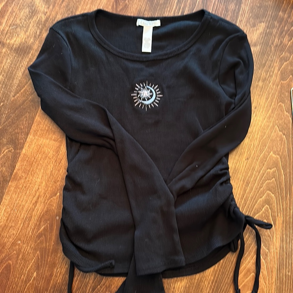 Girls cinched, embellished, long sleeve tee
